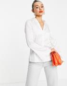 Asos Design 90s Slim Fit Satin Shirt In Ivory-white
