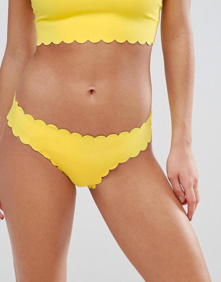 Missguided Scallop Trim Bikini Bottom - Yellow