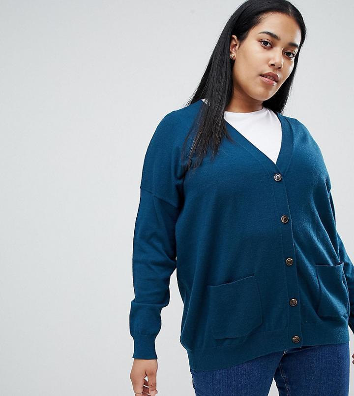 Asos Design Curve Boyfriend Cardigan In Fine Knit - Green