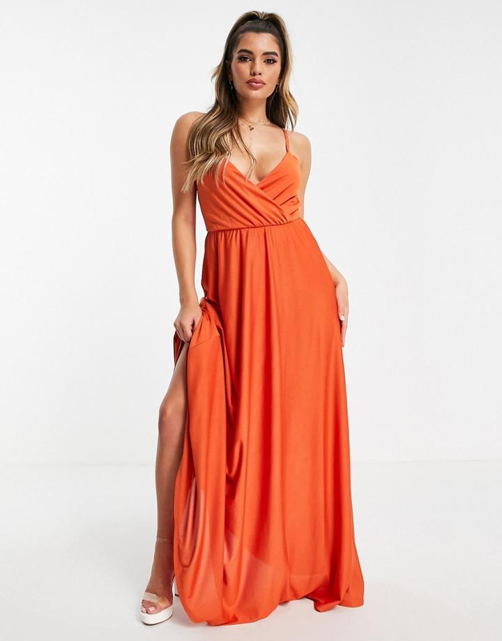 Asos Design Cami Plunge Tie Back Maxi Dress In Rust-copper