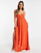 Asos Design Cami Plunge Tie Back Maxi Dress In Rust-copper