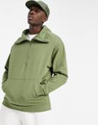Asos Design Organic Oversized Sweatshirt With Zip Up Rolled Neck In Sage-green