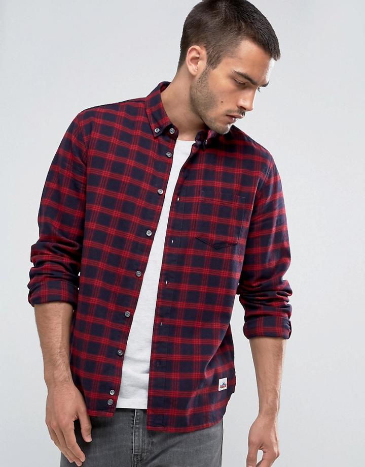 Penfield Corey Check Shirt Buttondown Flannel Regular Fit In Red - Red