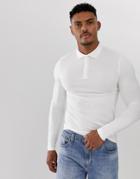 Asos Design Muscle Fit Long Sleeve Polo - White