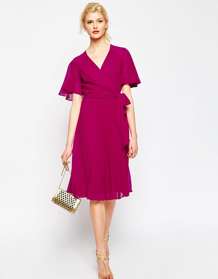 Asos Pleated Wrap Midi Dress - Oxblood