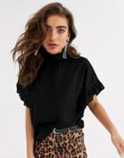 Object Pussy Bow Back Blouse With Ruffle Sleeve-black