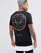 Asos Super Longline T-shirt With Mystical Symbols Print And Contrast Hem - Black
