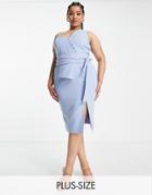 Lavish Alice Plus One Shoulder Midi Dress With Waist Tie In Blue