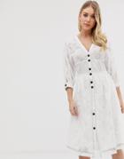 C By Cubic Embroidered Lace Midi Dress With Button Detail - White