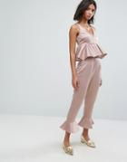 Lost Ink Pants With Peplum Hem Co-ord - Pink