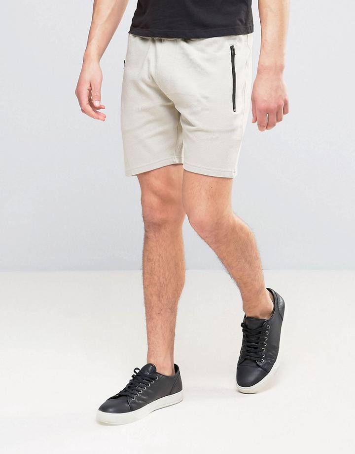 D-struct Ribbed Jogger Jersey Shorts - Stone