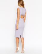 Asos Body-conscious Dress With Open Back And Lace Detail - Lilac Gray