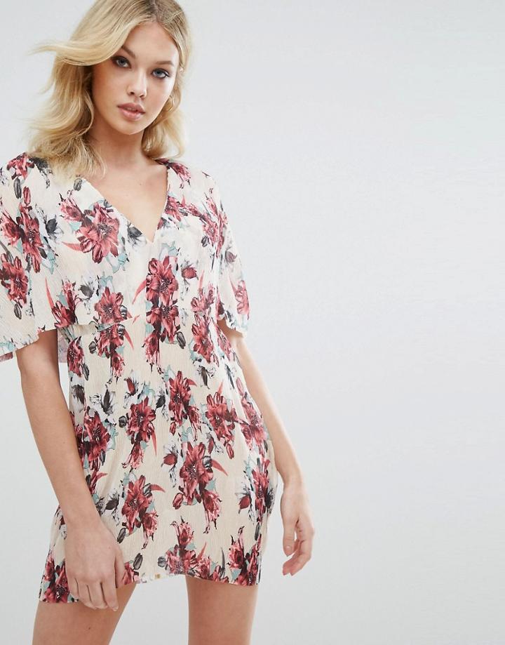 Missguided Floral Pleated Shift Dress - Cream