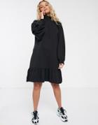 Monki Organic Cotton Jersey Smock Dress In Black