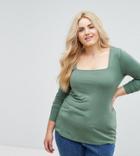Asos Curve Square Neck Long Sleeve T-shirt - Green