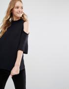 Monki Cold Shoulder Lightweight Sweater - Black