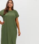 Asos Design Curve Luxe Rib Oversized Midi T-shirt Dress - Green