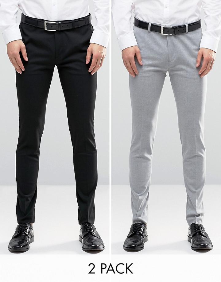 Asos 2 Pack Super Skinny Pants In Black And Gray - Multi