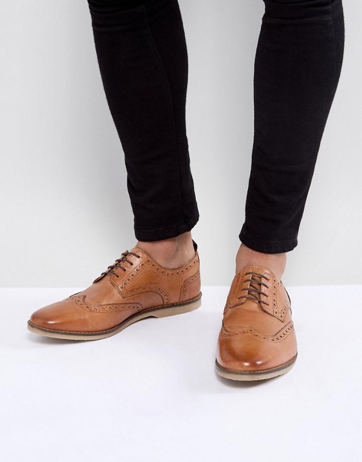Asos Causal Brogue Shoes In Tan Leather With Gum Sole - Tan