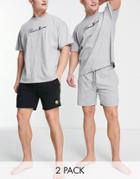 Threadbare Lounge 2 Pack Embroidered Short In Gray And Black