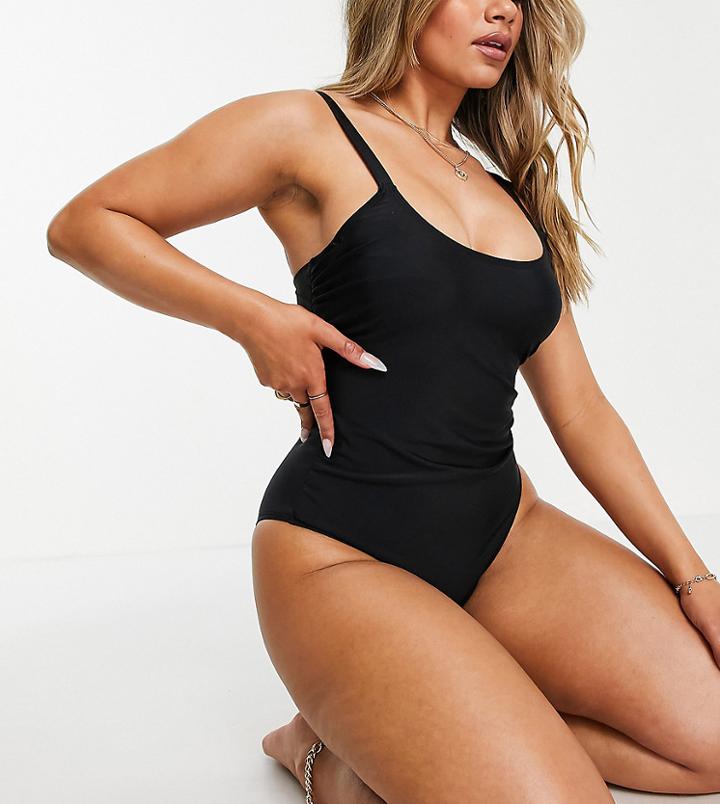 Ivory Rose Fuller Bust Scoop Swimsuit In Black-blues