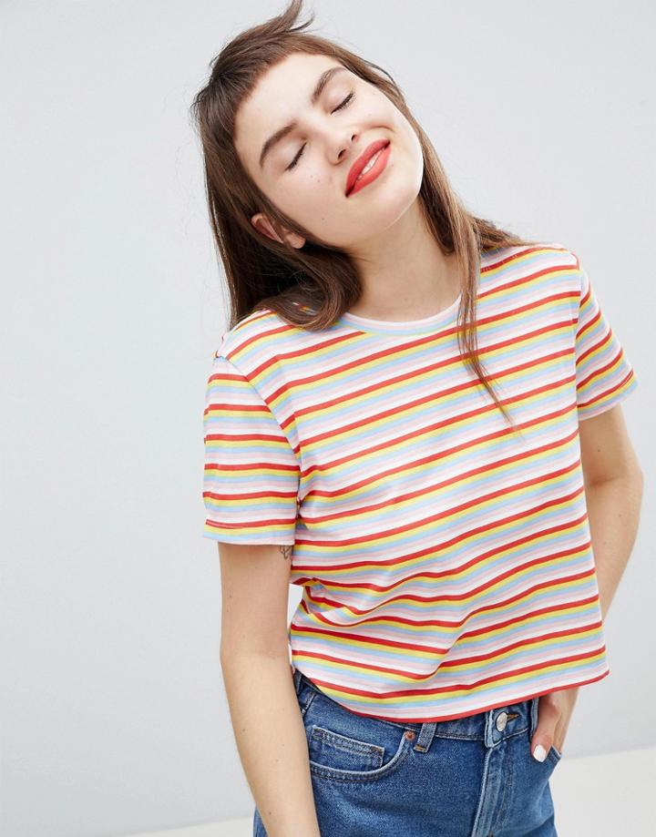 Monki Multi Stripe Cropped Tee - Multi