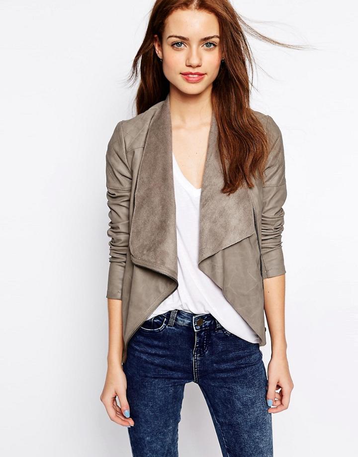 New Look Suedette Waterfall Blazer - Beige