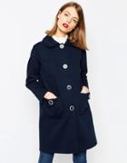 Asos Oversized Coat With Double Collar - Navy