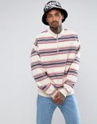 Asos Oversized Half Zip Track Sweatshirt With Stripe - Beige
