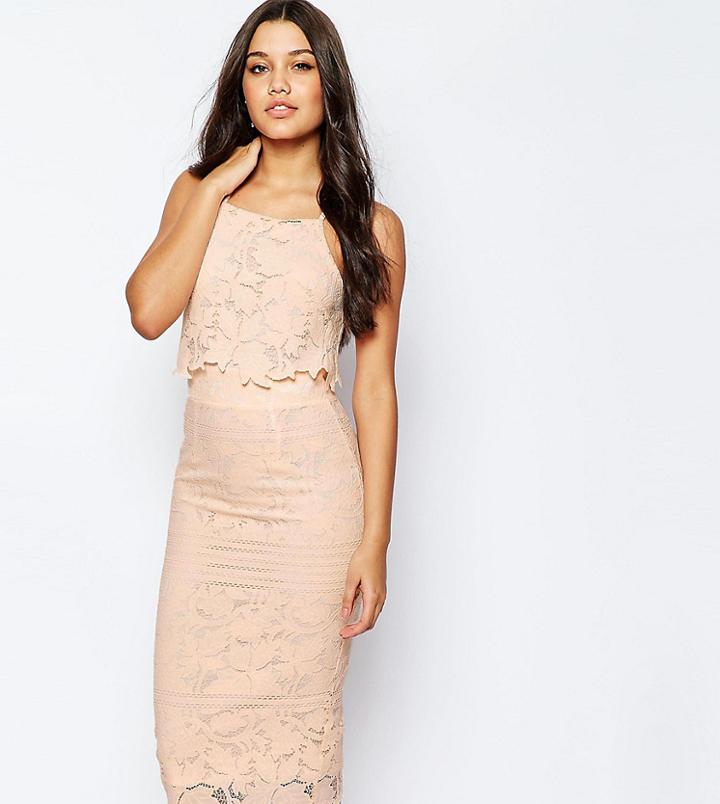 Asos Tall Lace Floral Scallop Midi Dress - Pink