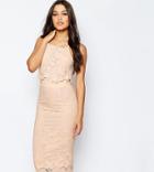 Asos Tall Lace Floral Scallop Midi Dress - Pink