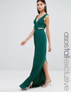 Asos Tall Pleated Maxi Dress With Cut Out Side - Green