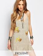 Reclaimed Vintage Flippy Cami Dress In Spot With Dragon Patches - Mono