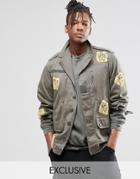 Reclaimed Vintage Camo Jacket With Tiger Patches - Khaki