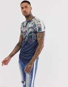Siksilk T-shirt In Navy With Palm Print - Navy