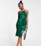 Collective The Label Exclusive One Shoulder Bow Mini Dress In Emerald Green