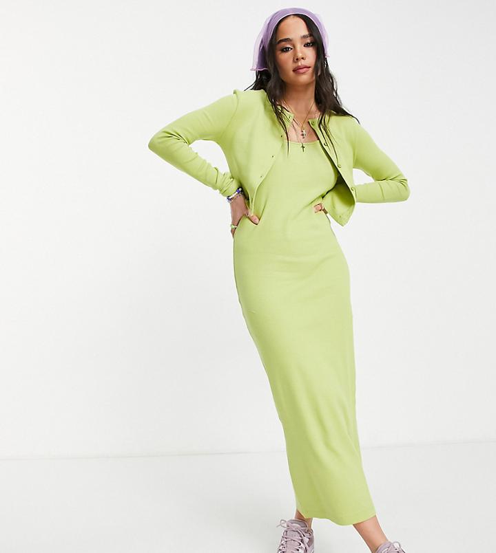 Collusion Cami Midi Dress And Cardigan Twin Set-green