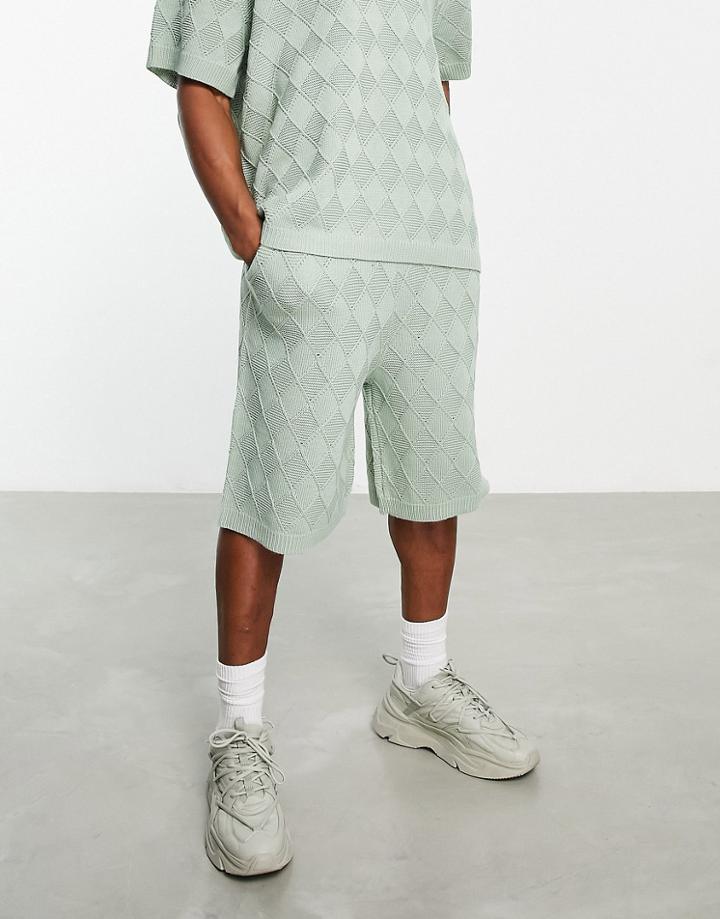 Topman Jacquard Knit Shorts In Sage - Part Of A Set-orange