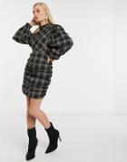 Asos Design High Neck Tuck Sleeve Mini Dress In Check-multi