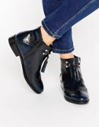 Asos Alya Leather Tassel Ankle Boots - Navy