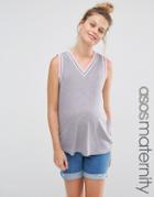 Asos Maternity V Neck Tank Top In Rib With Tipping - Gray