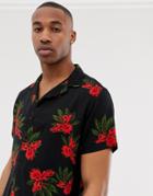 New Look Revere Collar Shirt In Red Floral Print
