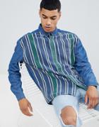 Asos Design Oversized Denim Shirt With Stripe Front - Blue