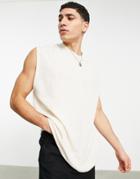 Asos Design Relaxed Linen Look Tank Top In Beige-black