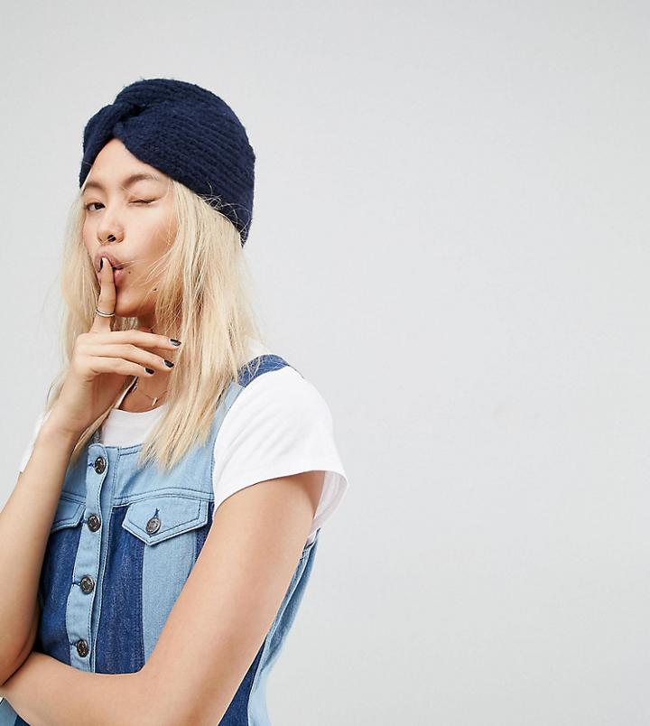 Asos Knot Front Fluffy Rib Hat - Navy