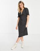 Miss Selfridge Bunny Tie Front Midi Tea Dress In Spot Print-multi