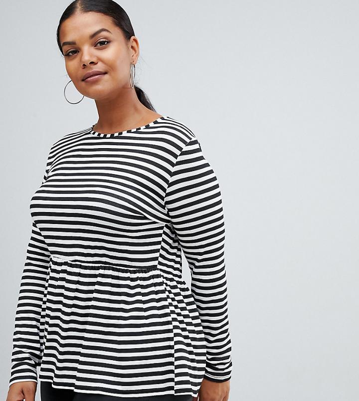 Prettylittlething Plus Stripe Peplum T-shirt In Stripe - Multi