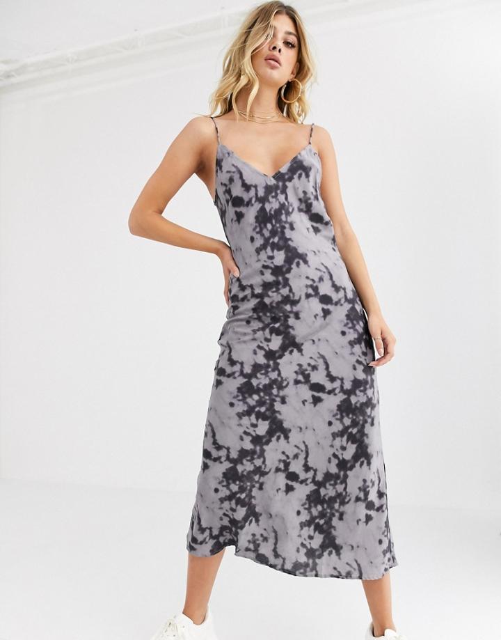 Motel Satin Midi Cami Dress In Tie Dye-gray