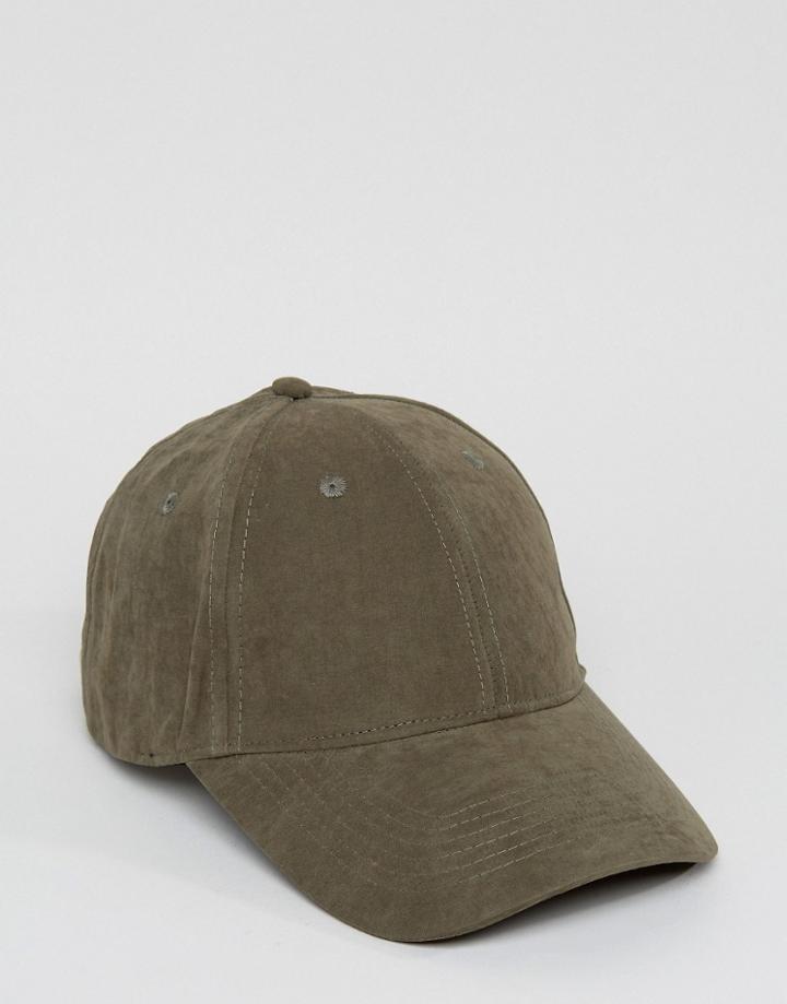 Asos Baseball Cap In Khaki Peached Texture - Green