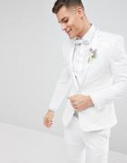 Asos Design Wedding Skinny Blazer With Cream Floral Embroidery - White